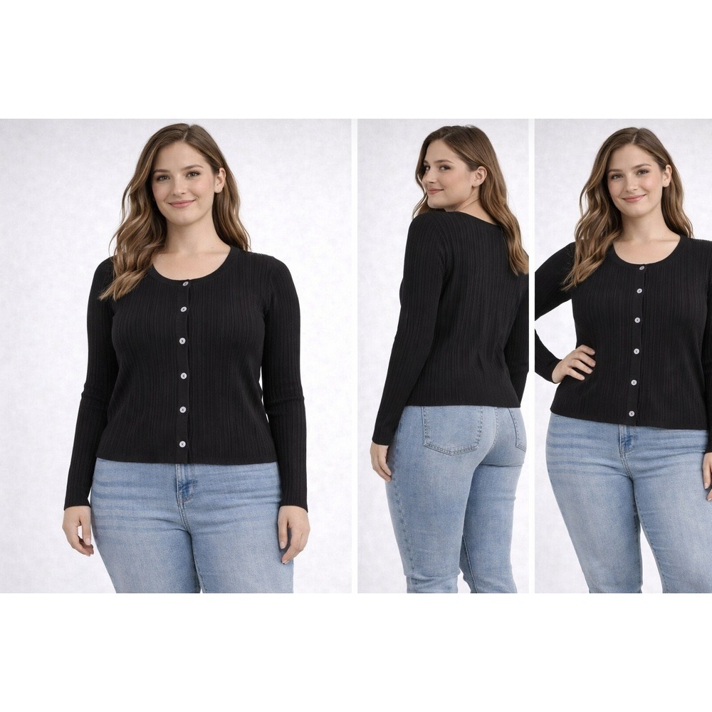 Future Collective Womens Ribbed Button Front Cardigan Black Medium NWT